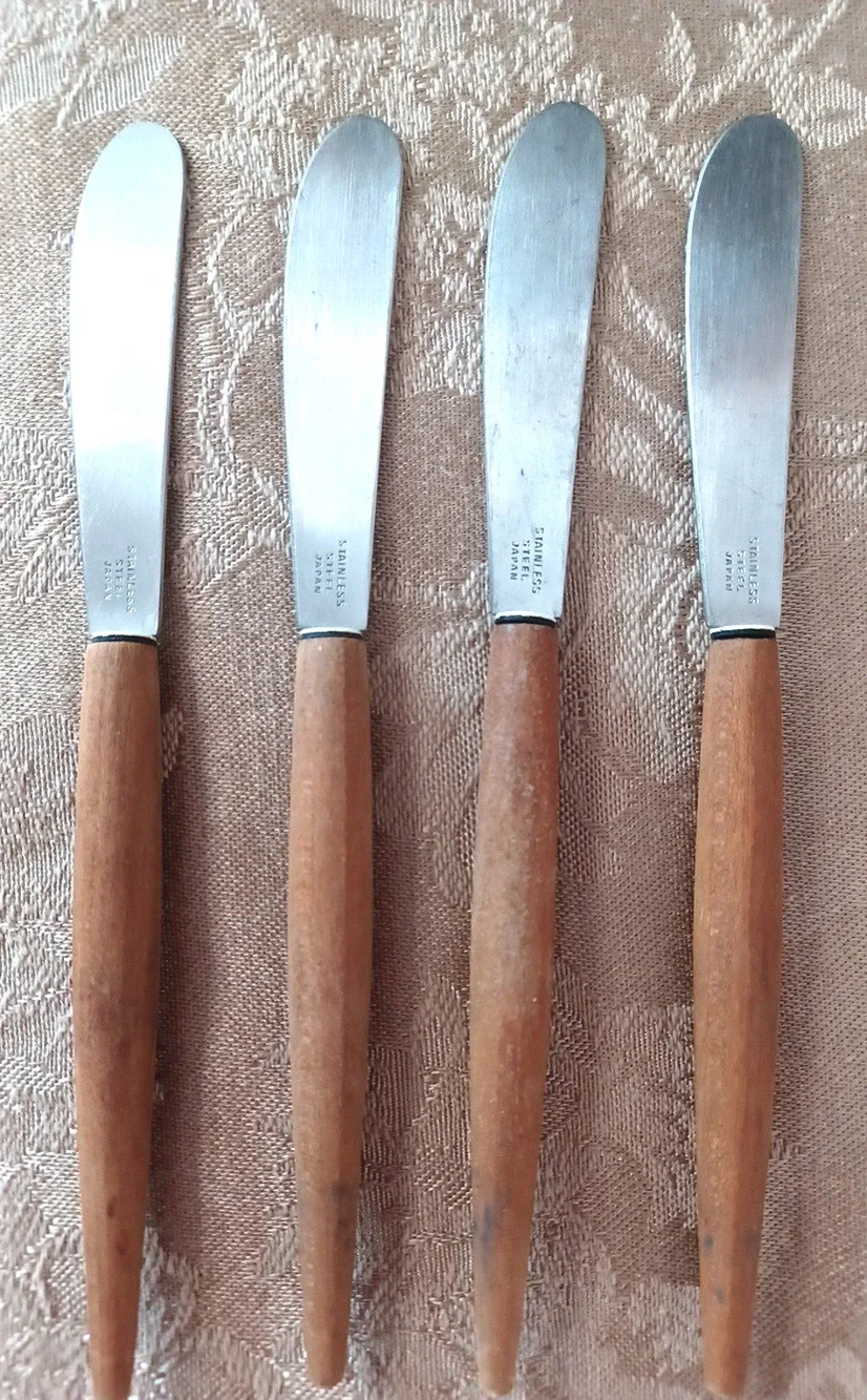 VTG 4 Small Butter Pate Knives Japan Wood Handles Lightweight 6